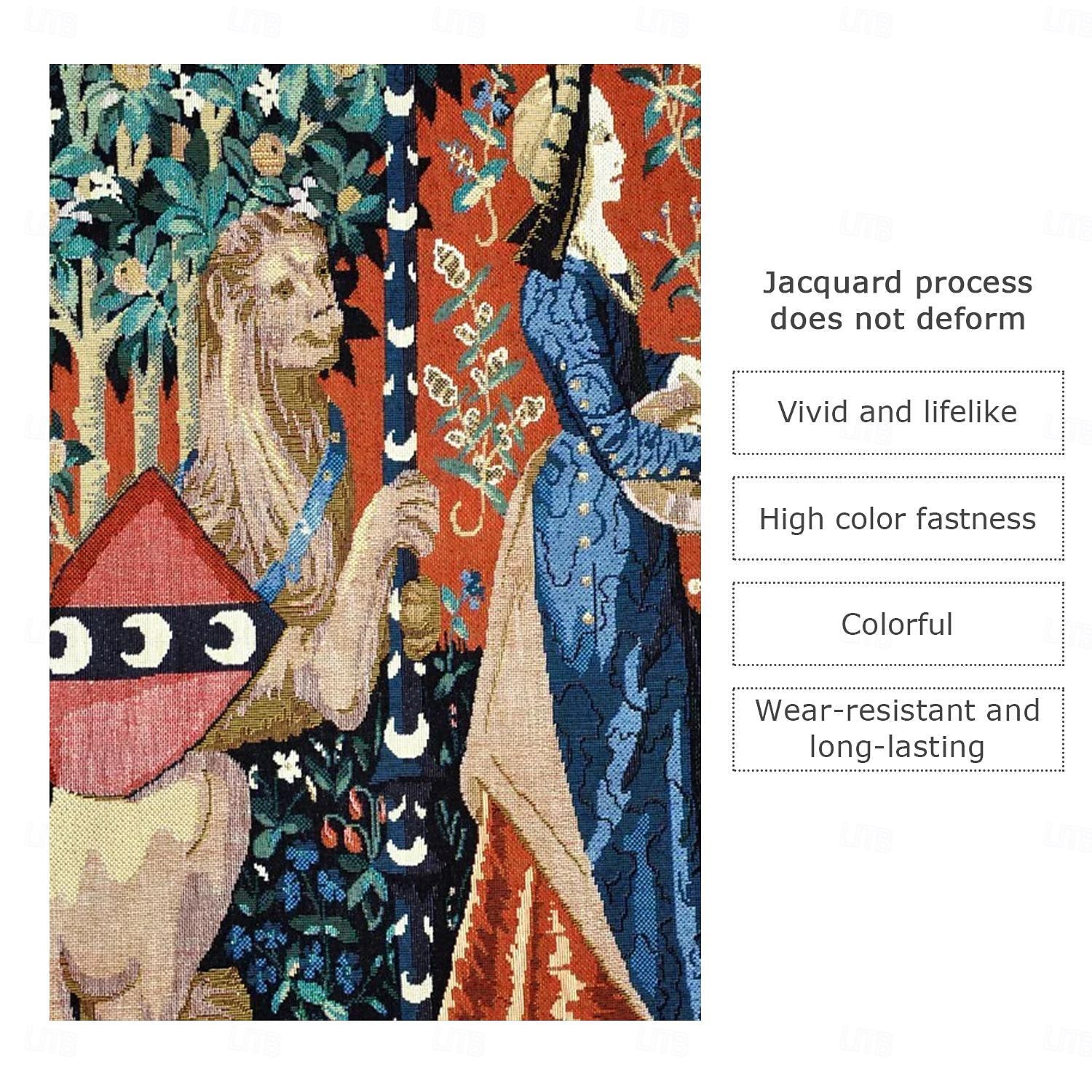 Jacquard Woven Medieval Tapestry Gobelin Aubusson The Lady and The Unicorn Loom Cotton Weave Wall Art Hanging Larger Tapestry Historic Middle Ages Tapestry Reproduction (without tassels and rod) 2025 - $91.99 –P5
