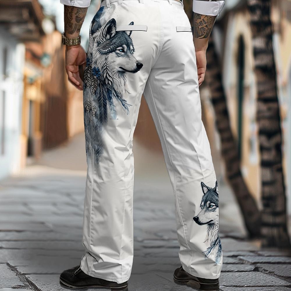 Herre Ulv Dressbukser Medium Midje Business Casual Formell Hverdag Lomme Bukser med rett ben Sommer Vår Høst 3D-utskrift Blå 2025 - $29.99 –P2