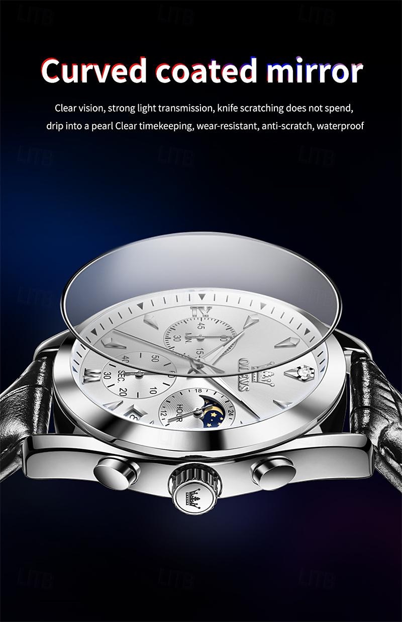New Olevs Olevs Brand Fashion Trend Men'S Business Watch Luminous Chronograph Calendar 24 Hours Multi-Function Quartz Watch Casual Versatile Waterproof Sports Men'S Wristwatch 2025 - $36.99 –P7