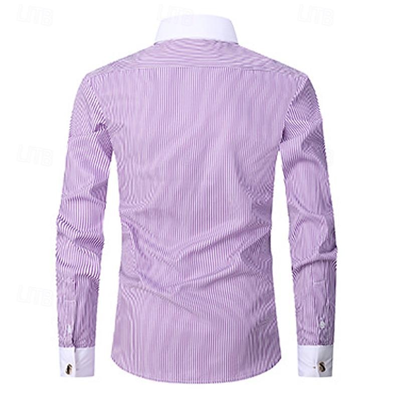 Men's Shirt Dress Shirt Collared Shirt Button Up Shirt Color Block Wedding Party Black Light Purple Dark Blue Light Sky Blue Long Sleeve Lapel Spring & Fall Clothing Apparel 2025 - $26.99 –P5