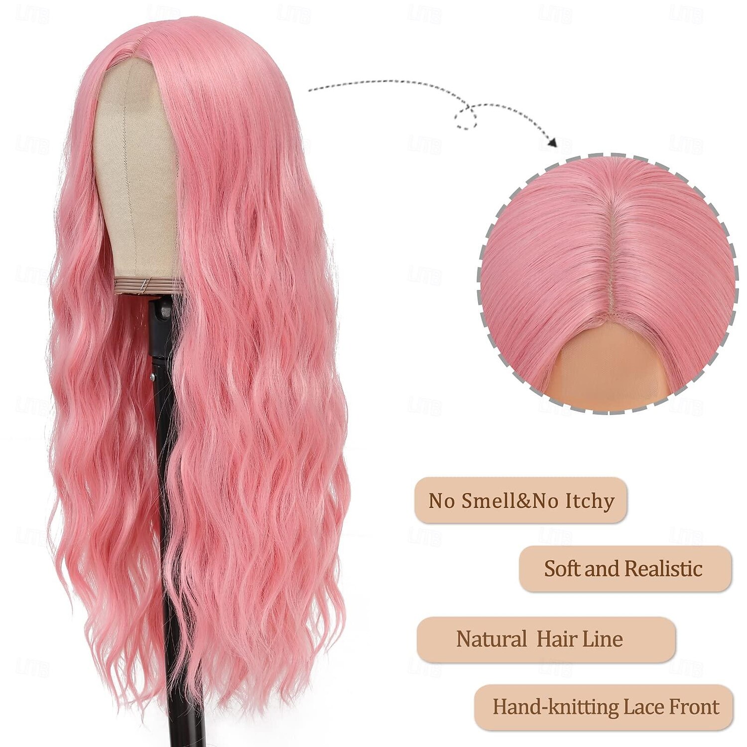 Pink Wig - Long Pink Wavy Wigs for Women Middle Part Pastel Pink Wig 26 inch Natural Curly Synthetic Wig Heat Resistant Fiber Wigs for Daily Party Use Halloween Wigs 2026 - $19.99 –P7