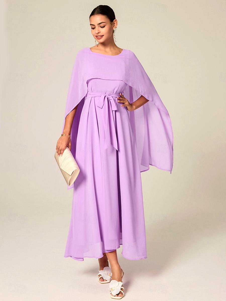 Per donna Abito maxi Abito a trapezio Elegante Formale Feste Ospite di nozze Vestibilità comoda Girocollo Blu ghiaccio Verde scuro Viola chiaro Estate del 2025 a $45.99 –P1