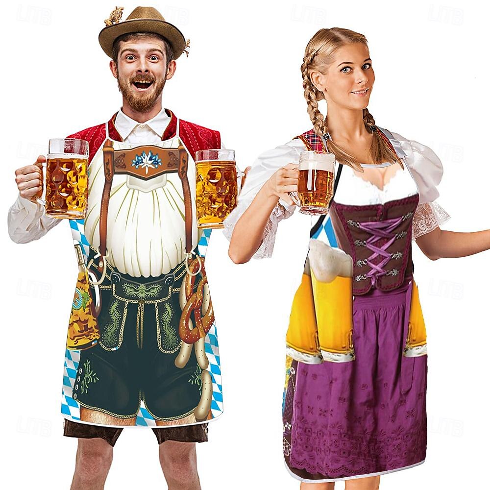 páry 2ks oktoberfest pivní zástěra dirndl trachtenkleider potisky legrační kostým oktoberfest pár bavorský kostým tradiční styl wiesn karneval látková zástěra halloween karneval 2025 - CAD $11.99 –P10