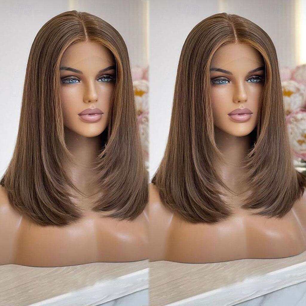 Cabelo humano remy 13x4 Lace Front Peruca Bob curto Cabelo Brasileiro Liso Seda Ruivo Peruca 130% 150% Densidade do Cabelo com o cabelo do bebê Riscas Naturais 100% Virgem Pré-depenado Para Feminino de 2025 por $212.89 –P4