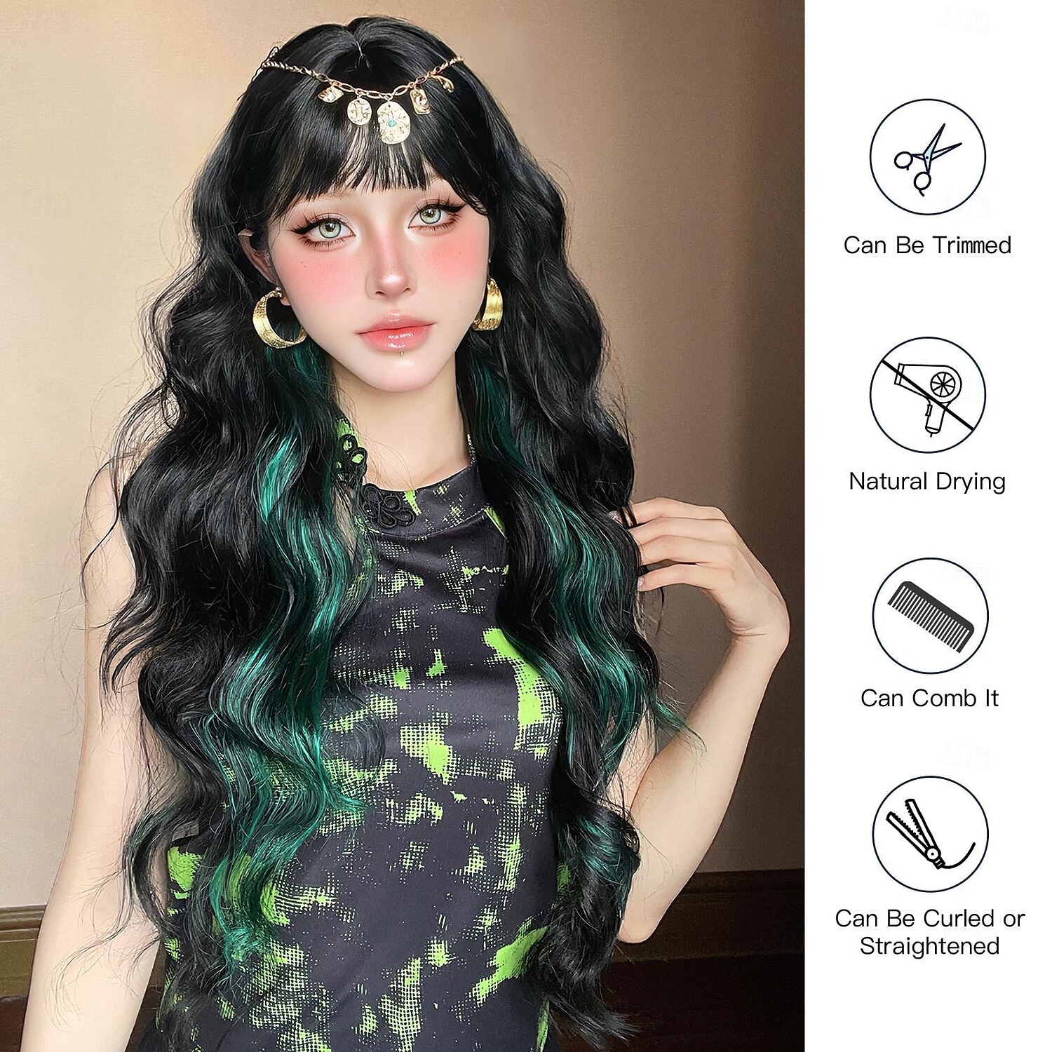 Synthetische pruiken Uniformen carrière Kostuums Prinses Gekruld Golvend Middelste stuk Gelaagd kapsel Machinegemaakt Pruik 71.1 cm Zwart / groen Synthetisch haar Dames Cosplay Feest Modieus Zwart 2025 - $25.99 –P5