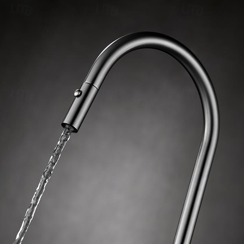 2025年 水栓 - シングルハンドルつの穴 クロム / ブラッシュドニッケル / 電気メッキ プルアウト / プルダウン / 標準スパウト / トール / ハイアーク センターセット 現代コンテンポラリー Kitchen Taps  コレクション – $210.59 –P5