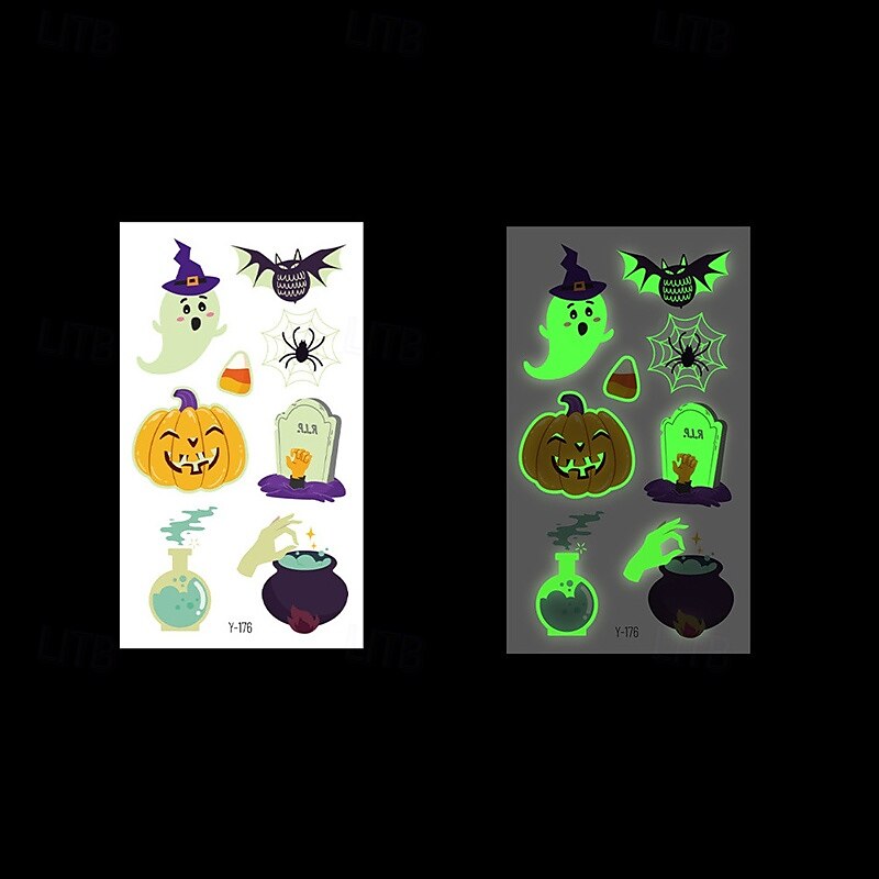 Autocollants de tatouage lumineux en toile d'araignée d'halloween, 10 pièces, autocollants de visage de fête de festival lumineux de dessin animé de 2025 ? $14.49 –P17
