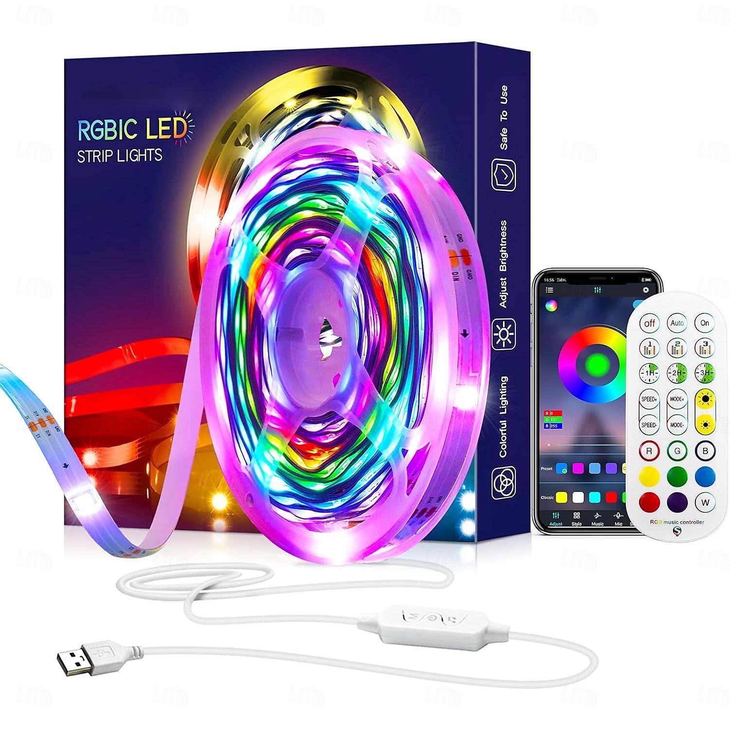 1 m 2m 3M Set luci 30-300 LED 5050 SMD 10mm 1 telecomando da 24Keys 1 set RGBIC (Colore sogno indirizzabile) Strisce LED Controllo APP Impermeabile Collagabile Alimentazione USB del 2025 a $17.99 –P1