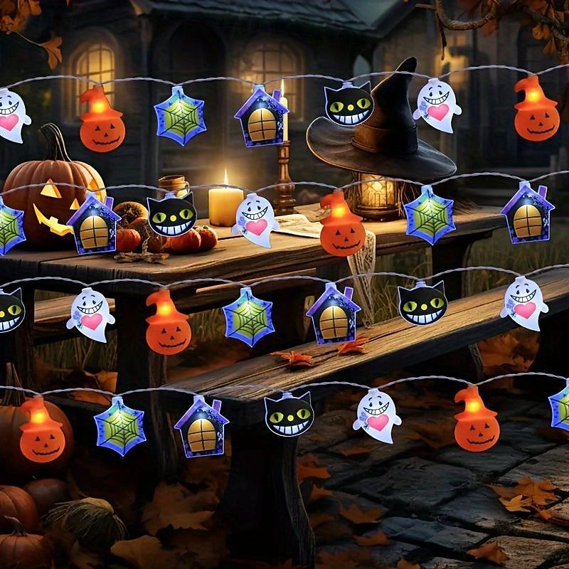 1 pz luci di Halloween 2m10leds scheletro zucca bianca fantasma ragno luci di stringa fantasmi illuminati impermeabile giardino esterno patio ghirlanda lampada per halloween festival atmosfera luce festa decorazione del 2025 a $10.49 –P7