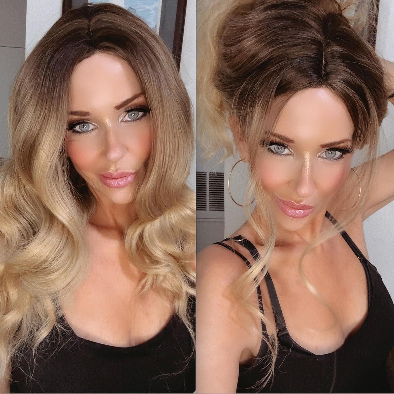 Perruques blondes sales pour femmes, perruque bouclée longueur épaule avec reflets blonds, perruque synthétique avec partie centrale pour usage quotidien, fête 20 pouces de 2025 ? $17.99 –P6