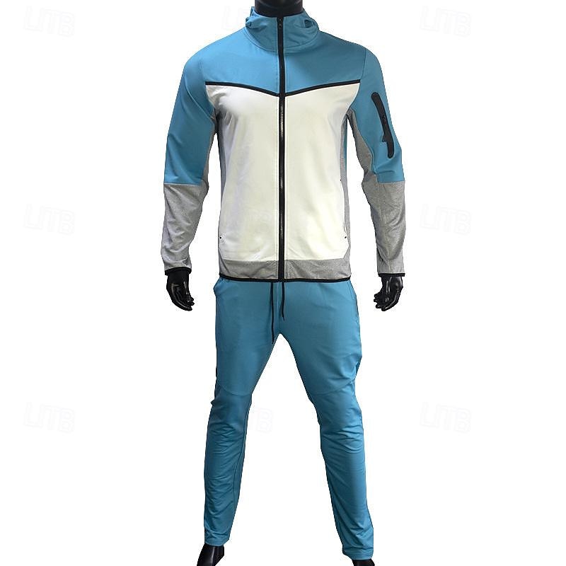 Men's Tracksuit Jogging Suit 2 Piece Full Zip Casual Fall Long Sleeve Breathable Soft Fitness Gym Workout Running Sportswear Activewear Color Block Gray Black Black Orange 2025 - $54.99 –P12
