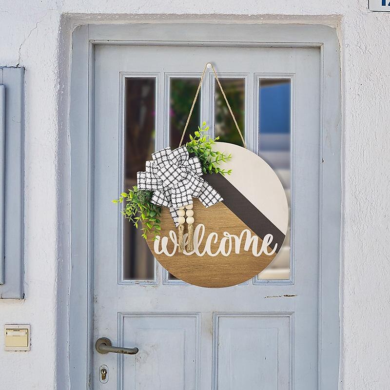 1pc Crafting 12 Inches Welcome Sigh For Front Door Big Wooden Wreath Welcome Wreath Farmhouse Front Door Decoration Housewarming Gift for Home Outdoor Indoor 2025 - $13.99 –P14