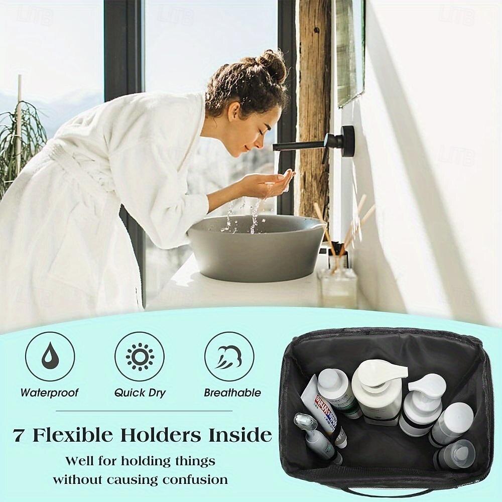 organizer da doccia impermeabile da appendere con 7 supporti flessibili. borsa da toilette in rete ad asciugatura rapida con tasca touch-friendly per smartphone borsa da doccia con montaggio a parete del 2025 a $15.99 –P5