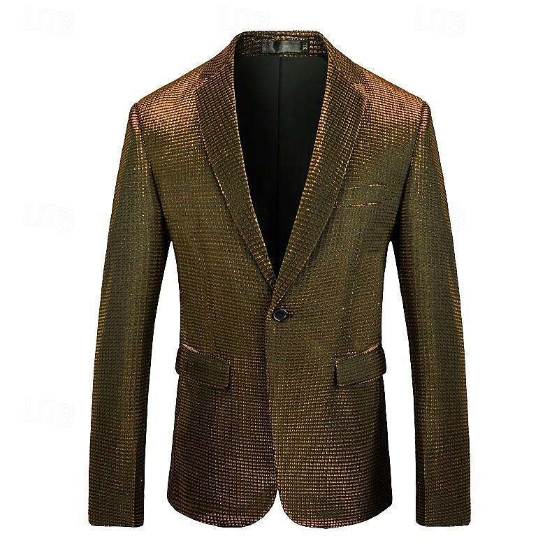 Herre Blazer Formell kveld Fritid / hverdag Søt Alle årstider 65%Cotton 35%Polyester Ensfarget / vanlig farge Paljetter Fritid Bryllup Enkeltkneppet Blazer Sølv Svart Rød Blå 2025 - $83.99 –P2