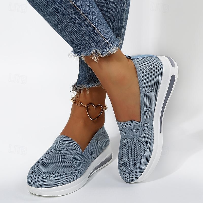 Pentru femei Adidași Mărime Plus Size Pantofi Flyknit Zilnic Mată Toc Platformă Vârf rotund Plimbare Sintetice Loafer Negru Albastru Închis Gri 2025 - $19.99 –P3