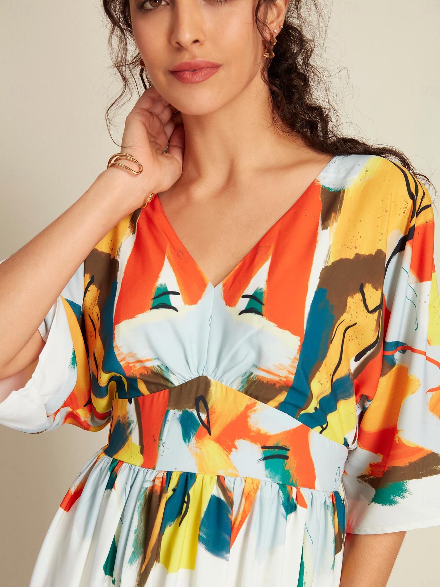 בגדי ריקוד נשים המקסי שמלת מקסי לבן חצי שרוול הדפסים גרפיים קשירה מאחור קיץ קיץ & אביב צווארון V חופשה יום יומי קז'ואל S M L 2025 - $135.99 –P2