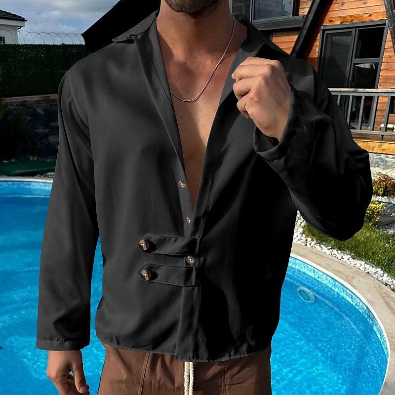 Herren Hemd Sommerhemd Freizeithemd Strandhemd Schwarz Weiß Armeegrün Grau Leicht Blau Langarm Einfach Revers Urlaub Hawaiianisch Button-Down Bekleidung Polyester Mode Lässig Bequem 2025 - $26.99 –P6