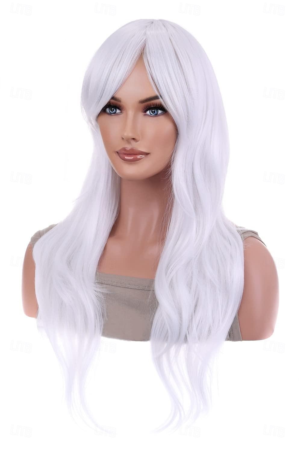 Parrucche lunghe 28 pollici 70 cm capelli ricci e ondulati parrucche resistenti al calore per le feste di Halloween e cosplay bianche puro del 2025 a $19.99 –P7