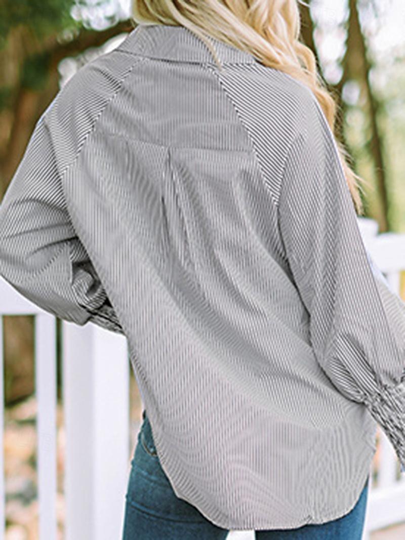 dames overhemd blouse casual gestreept knopen zak lange mouw normale tops overhemd kraag dagelijks zwart blauw lente& val 2025 - $39.99 –P2