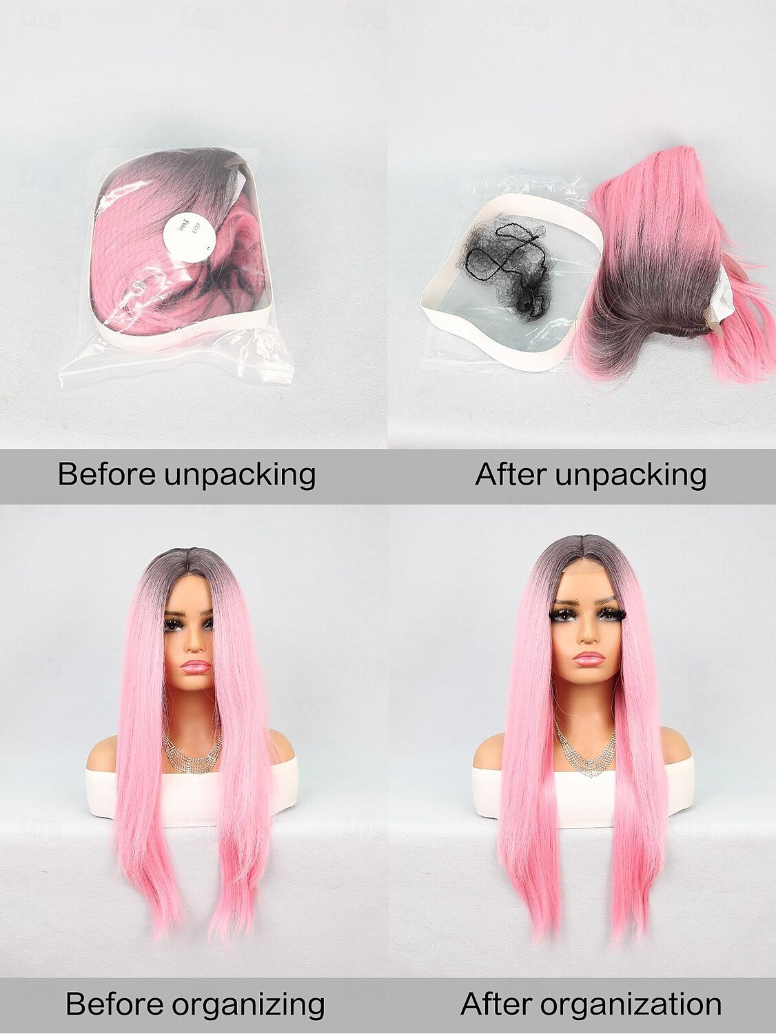 Pink Middle Part Synthetic Lace Wig Straight Style 26 inch Pink Middle Part U Part Wig ...