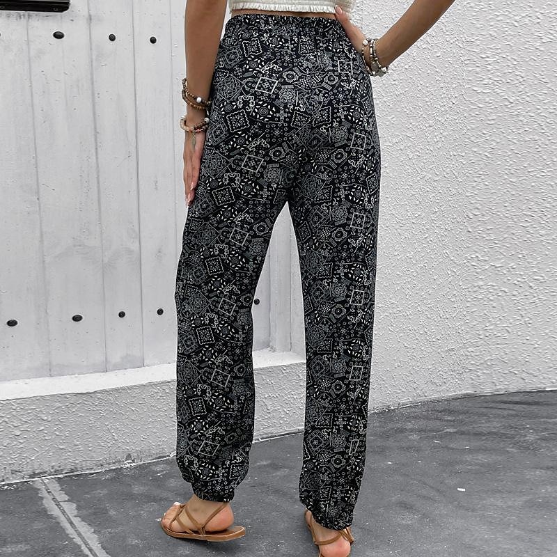 Per donna Pareggiatore Pantaloni Di tendenza Lungo Pop art Tasche laterali Cinturino elastico Stampa Traspirabilità Comodo Media elasticità Casual / quotidiano Nero Blu marino Primavera estate del 2025 a $24.99 –P3