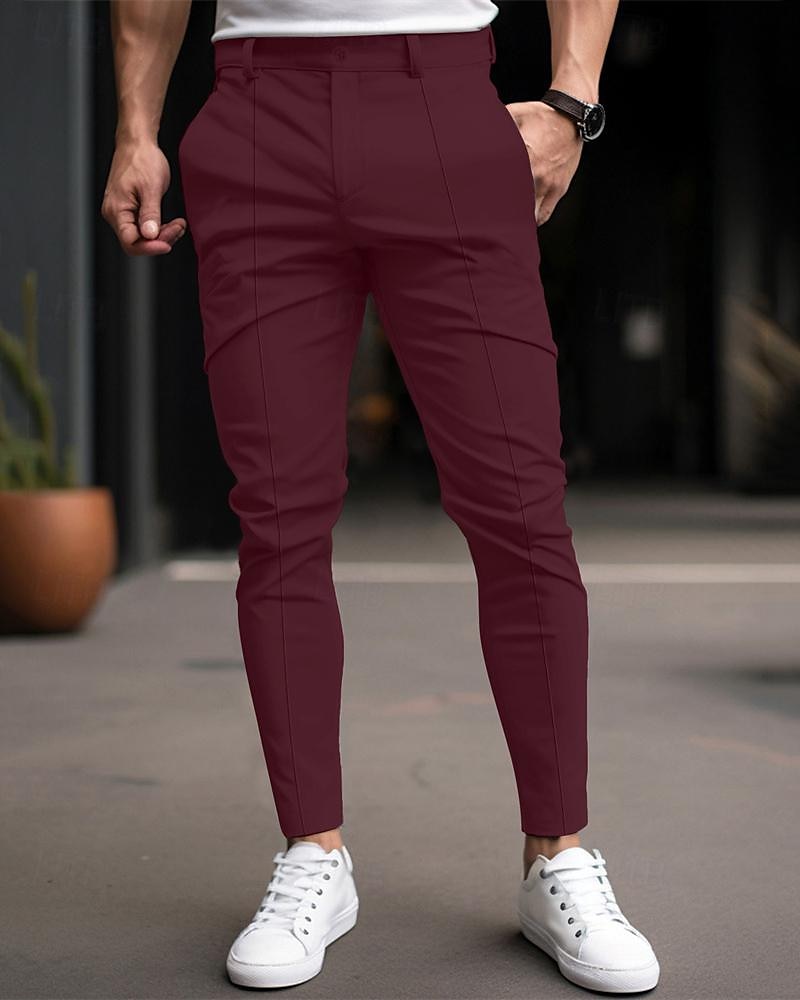 Homens Calças chinês Calça Chino Pregueado Xadrez Conforto Trabalho O negócio Diário Casual Preto Vinho Micro-Elástica de 2025 por $25.99 –P3