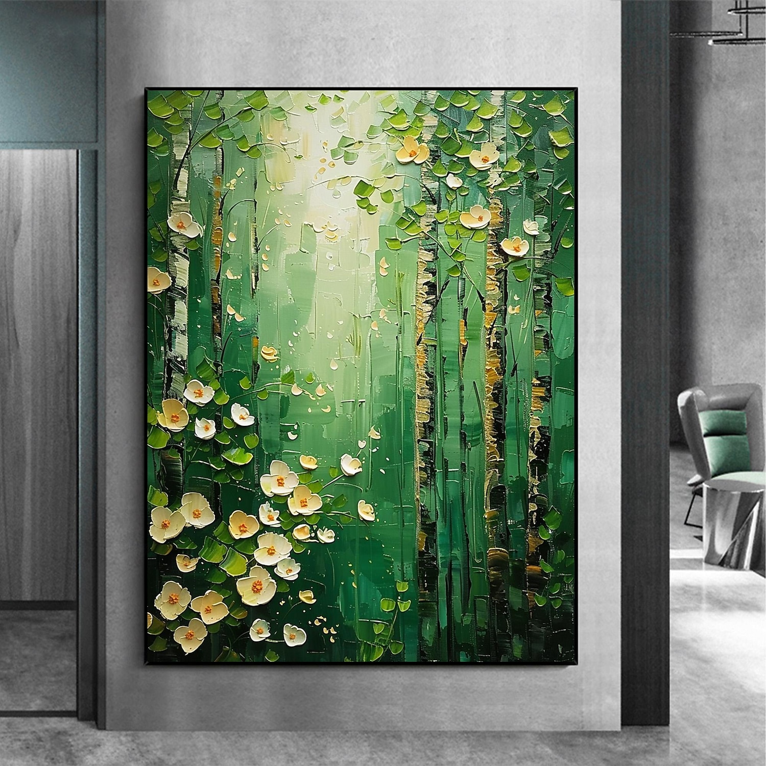 handgemachtes Original Ölgemälde „Grüner Wald“ auf Leinwand, abstrakter Baum, Landschaftsgestaltung, Wanddekoration, Wohnzimmer, Wohndekor mit Keilrahmen/ohne Innenrahmen 2025 - $147.99 –P2
