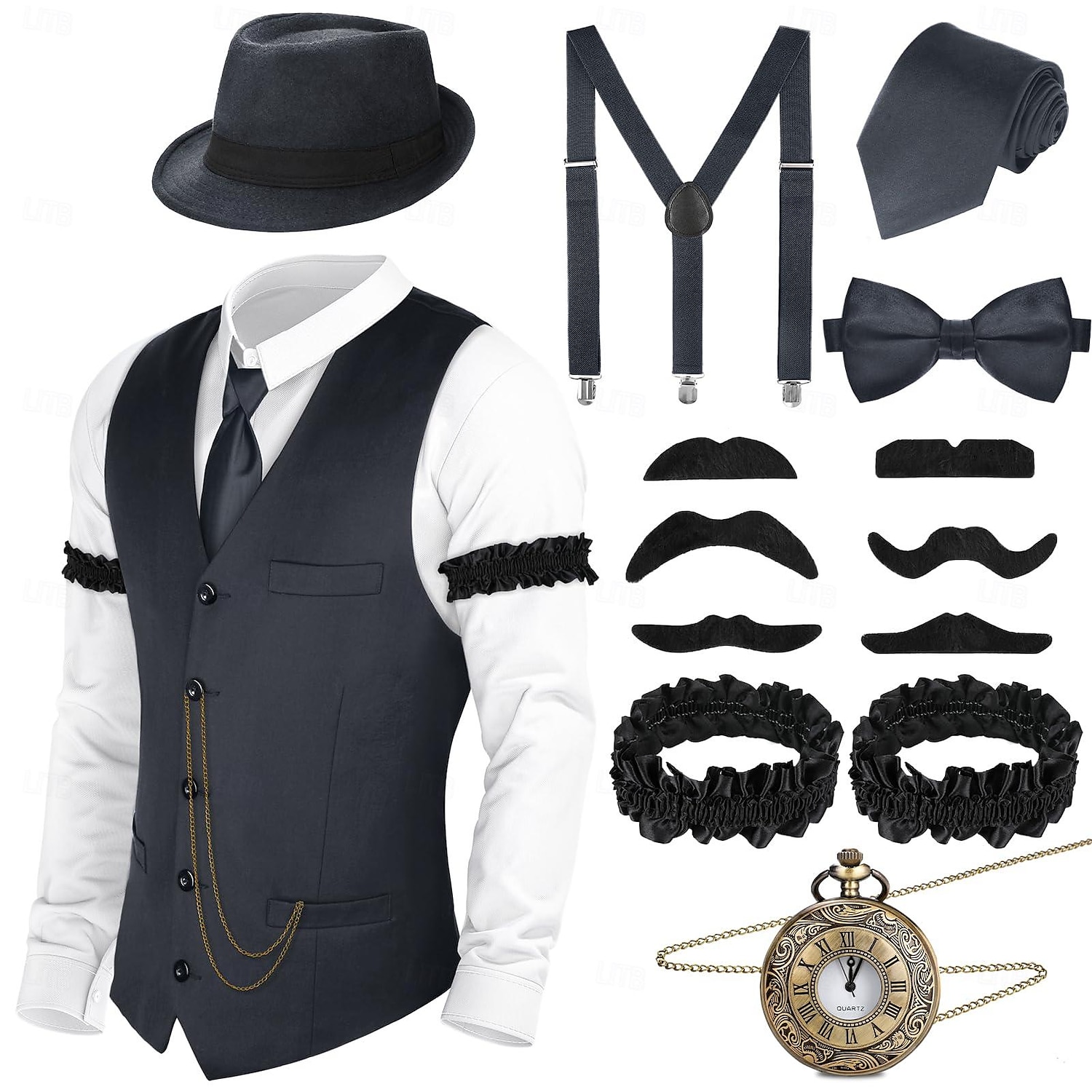 Ретро Бурные 20-е 1920-е годы Инвентарь Жилет Панама шляпа Великий Гэтсби чарльстон барин Мода Маскарадный костюм Муж. Рождество Хэллоуин Карнавал Выпускной Девичник фестиваль Взрослые 2026 - $51.99 –P8