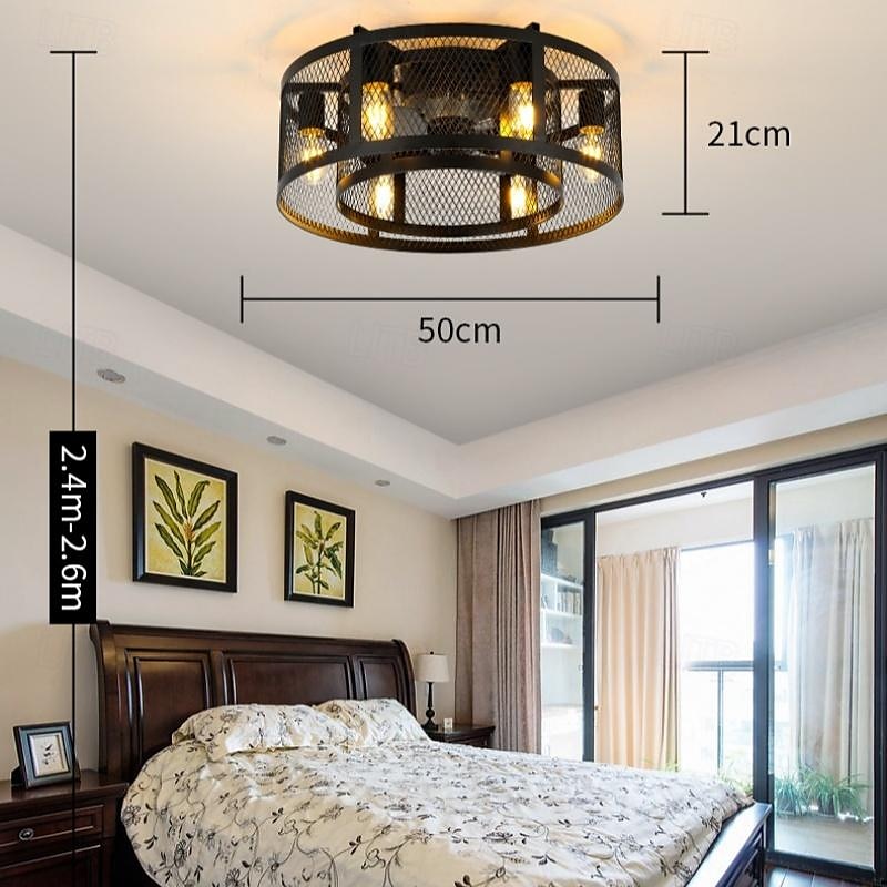 led takvifte lys 53cm 6-lys med fjernkontroll lydløs vifte taklys retro industrivifte pendel lys metall vintage burvifte tak lys for soverom stue spisestue lampe 110-240v (pære ikke inkludert) 2025 - $374.39 –P4