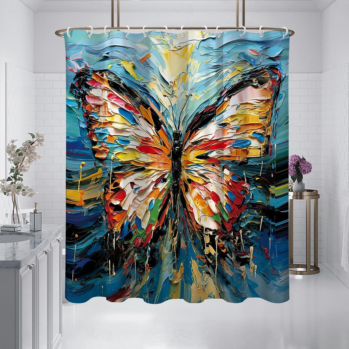 Dusjforheng med kroker 180cm*180cm(70"*70") Polyester Vaskbart Vanntett Plante Blomster Mønster Badekar Dekor 2026 - $28.99 –P1