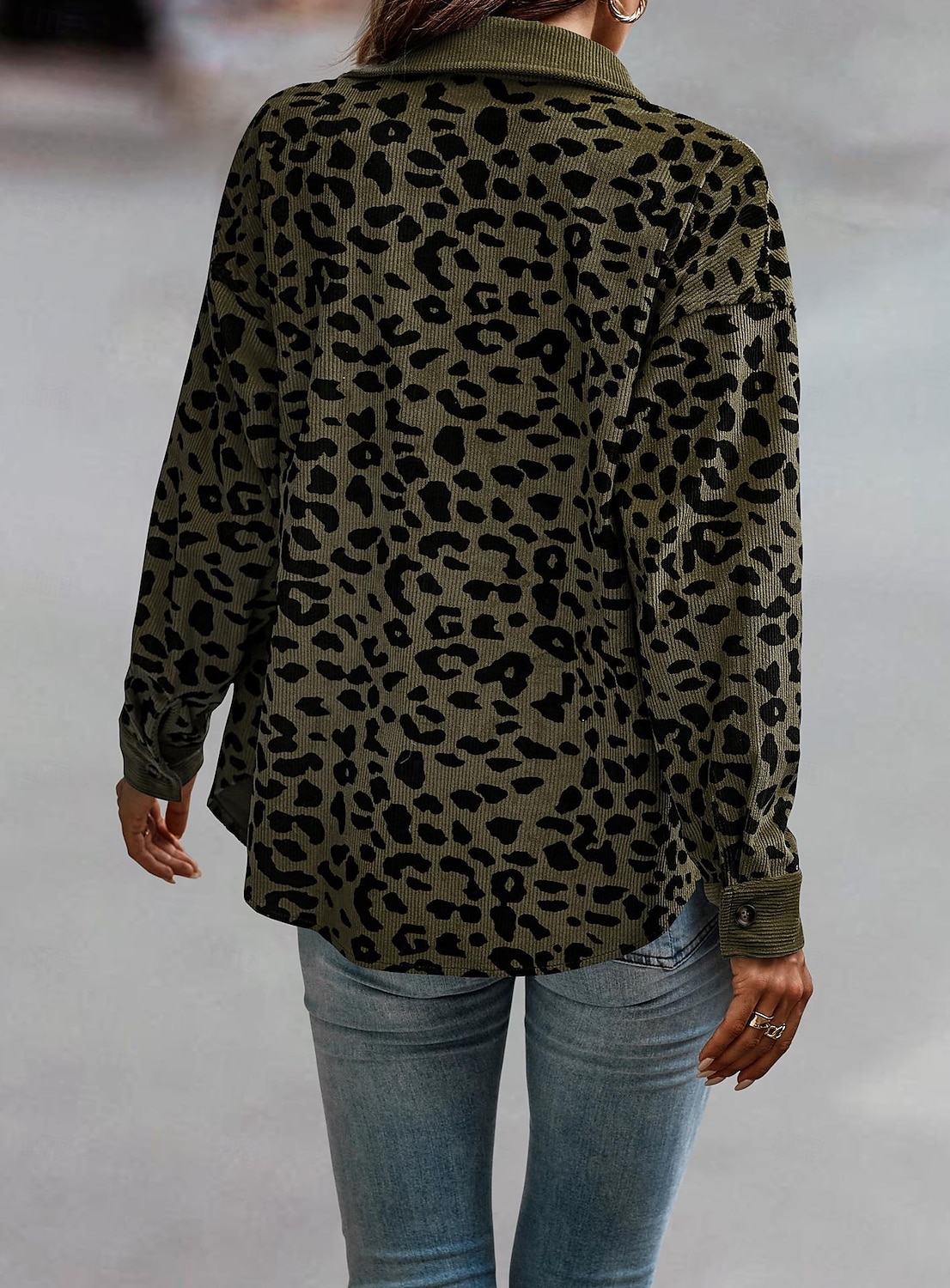 Dam Kappa Utomhus Gata Dagligen Vår Höst Normal Täcka Normal Vindtät Andningsfunktion Stylish Ledigt Gatustil Jacka Långärmad Leopard Mönster Armégrön Grön Aprikos 2025 - $41.99 –P2