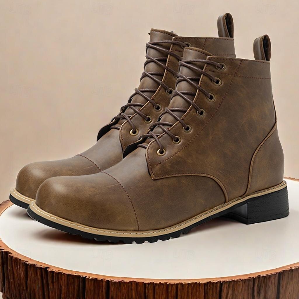 Męskie brązowe buty bojowe w stylu vintage ze sznurowanym wzorem - trwałe i stylowe obuwie do noszenia na co dzień i na zewnątrz 2025 - $64.99 –P1