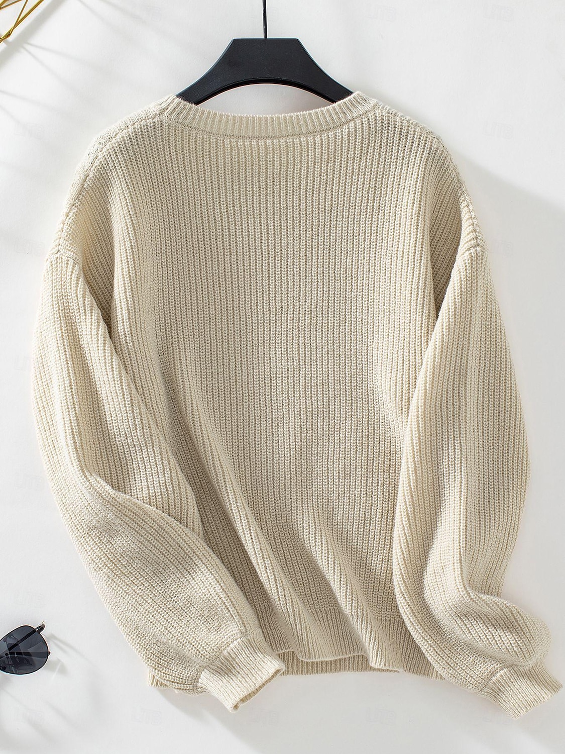 Damen Pullover Stilvoll Feste Farbe Gerippt Rundhalsausschnitt Strick Laternenärmel Langarm Lange Oberteile Stricken Arbeit Täglich Weiß Beige Herbst Winter 2025 - $51.99 –P5