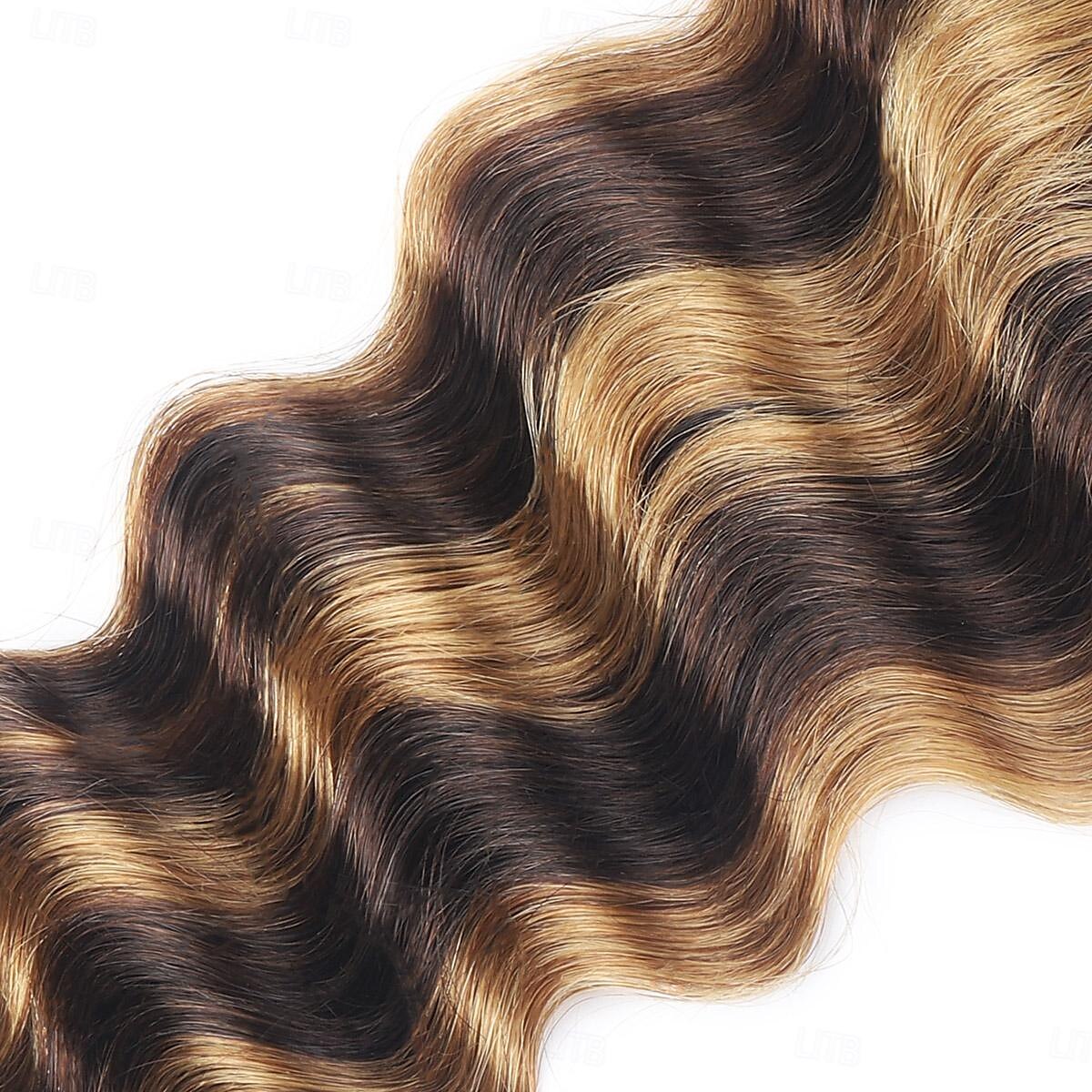 Loose Deep 3&1 Bundles With Closure Highlight P4/27# Human Hair Weaving With 4*4 Closures Pre-colored Brazilian Hair Extension 2025 - $245.19 –P7