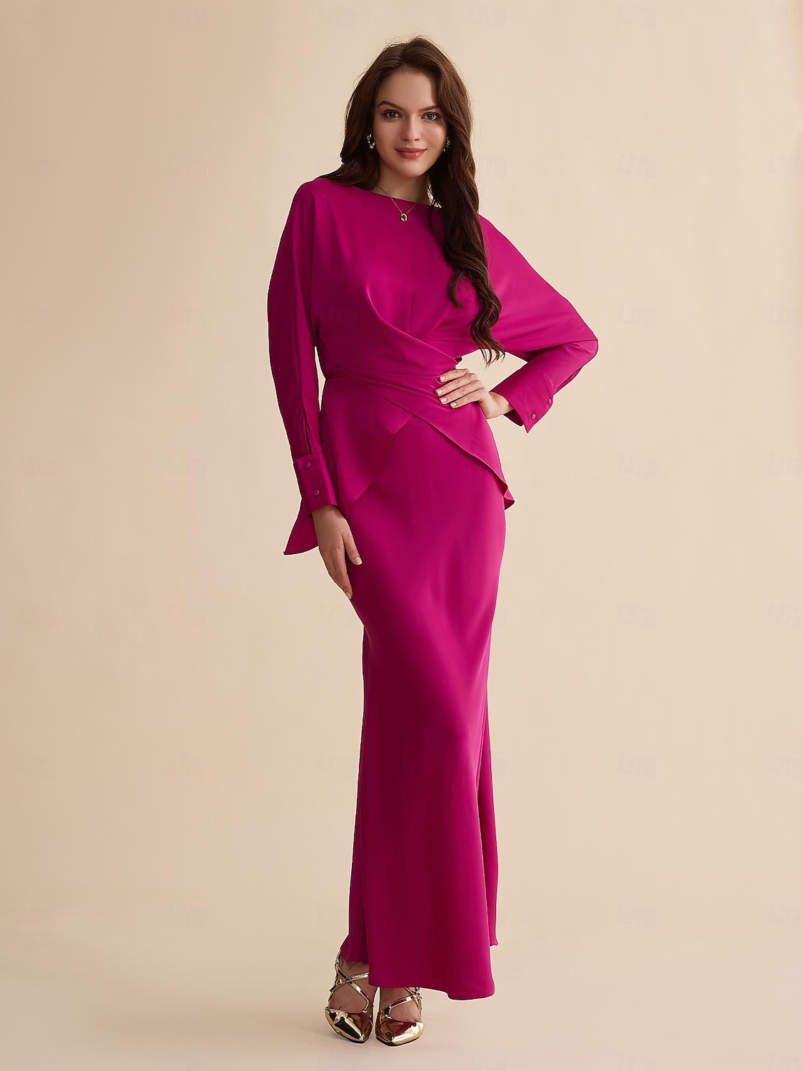 elegante feest maxi rok van satijnen bruiloftsgast met middelhoge taille 2025 - $41.99 –P7