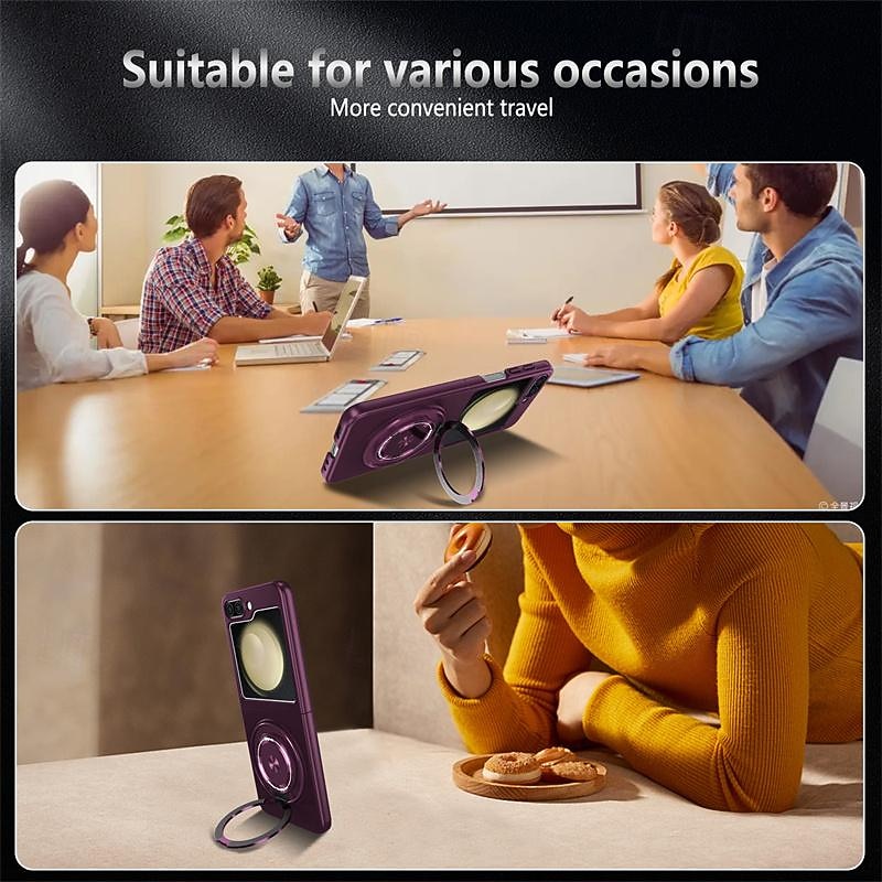 Phone Case For Samsung Galaxy Z Flip 7 Z Flip 6 Z Flip 5 Magnetic Adsorption with Stand Holder Support Wireless Charging Shockproof PC 2026 - $19.99 –P10