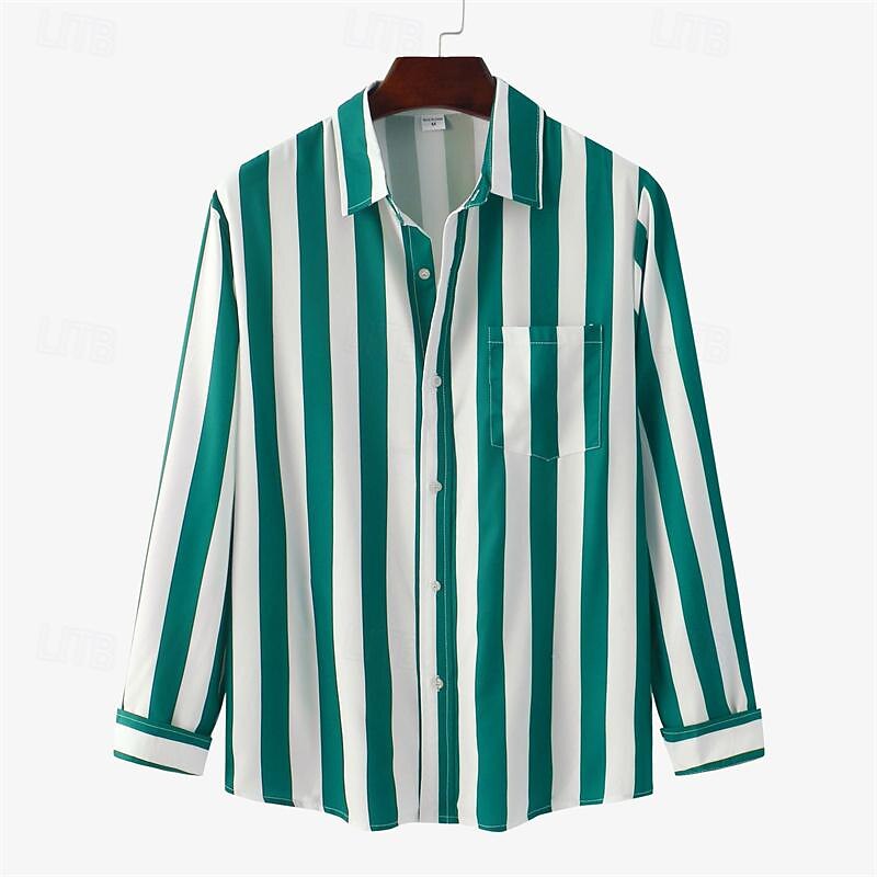 Voor heren Overhemd Zomer overhemd Normaal shirt Strand hemd Overhemd met knopen Gestreepte shirts Zwart Geel Lichtgroen Blozend Roze Koningsblauw Lange mouw Gestreept Revers Vakantie Hawaii 2025 - $22.99 –P5