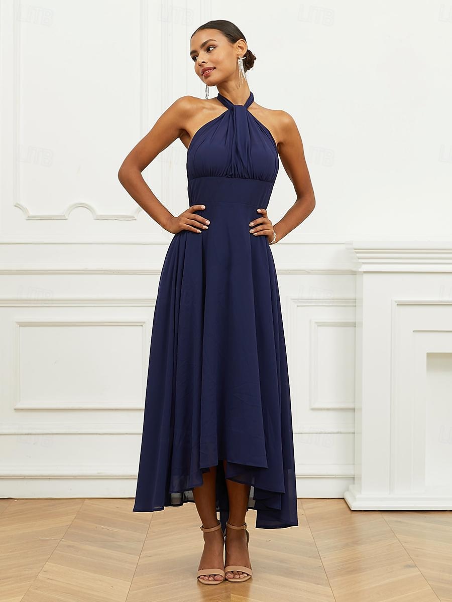 Robe Trapèze Femme Robe mi-longue Ruché Ceinturé robe demoiselle d honneur Soirée Cocktail Elégant Grande occasion Une Epaule Sans Manches Ample bleu marine S M L XL 2XL de 2025 ? $63.99 –P16