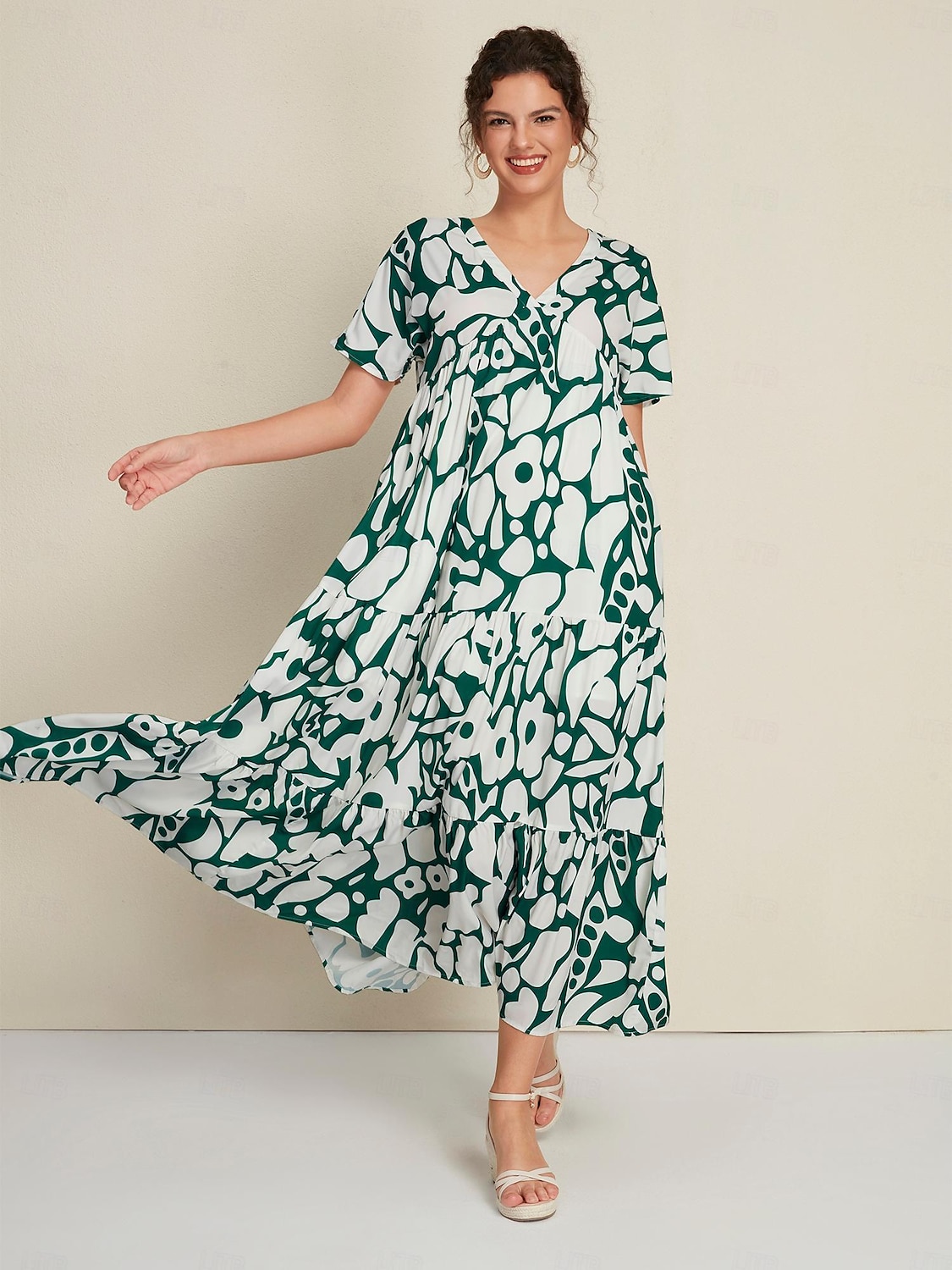 Plant Print V Neck Maxi Dress 2025 - $61.99 –P1
