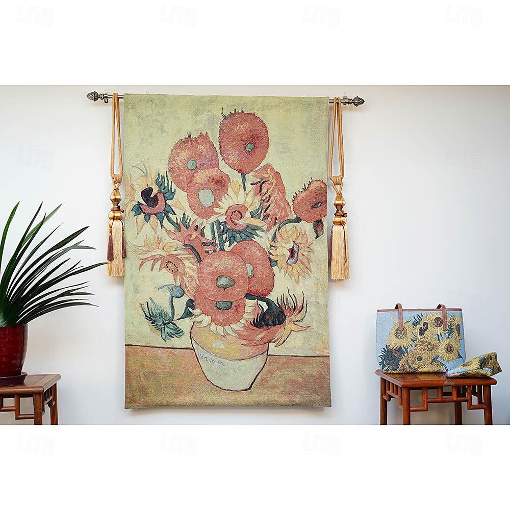 tapeçaria tecida jacquard gobelin aubusson arte de parede pendurada grande tapeçaria reprodução tear algodão tecido girassóis tapeçaria belga (sem borlas e haste) de 2025 por $75.99 -P9