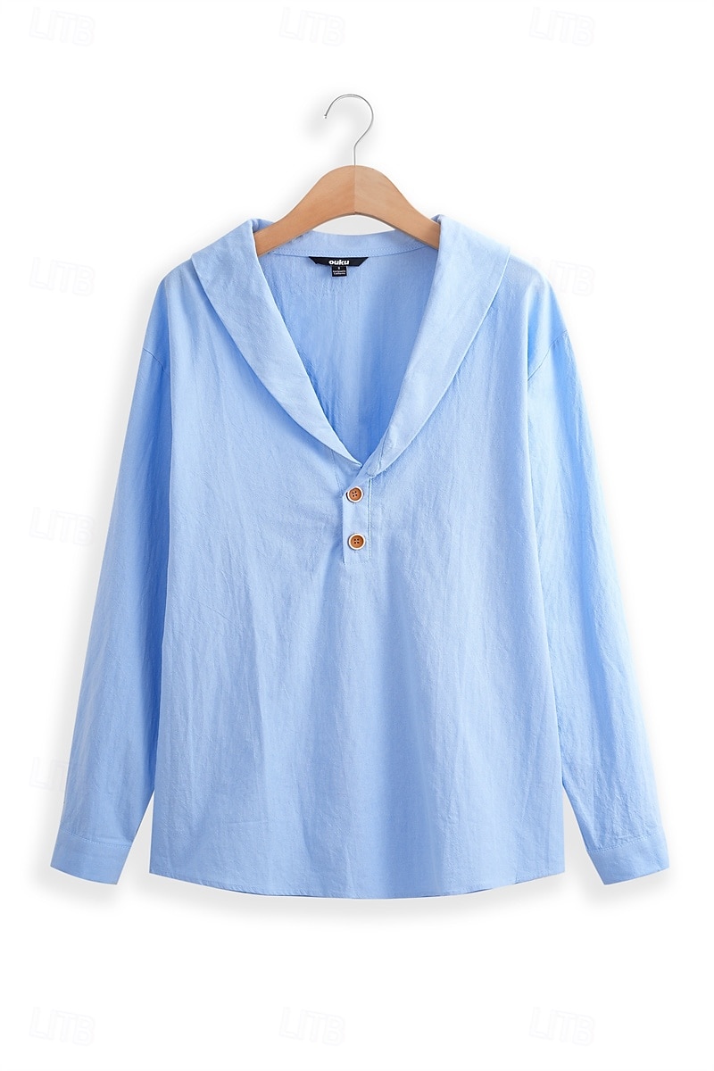 Hombre Camisa camisa de lino Camisa de manga corta Camisa de verano Ropa de playa Plano Casual Diario Negro Caqui Azul claro Manga Larga Cuello Primavera verano Ropa 2025 - $25.99 –P4