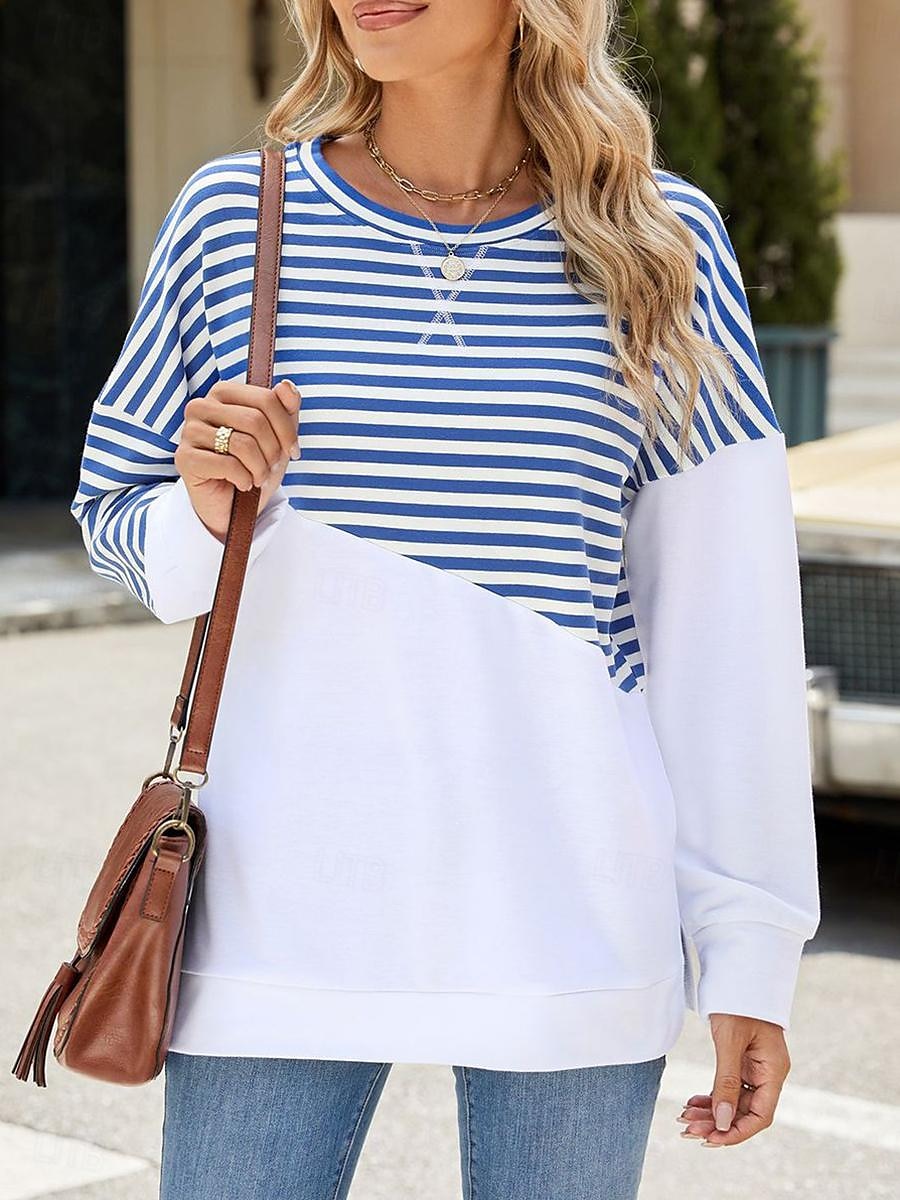 sweat-shirt femme décontracté rayé vêtements de tous les jours col rond imprimé manches longues noir rouge bleu vert printemps automne de 2025 ? $38.99 –P3