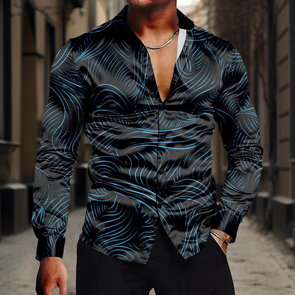 Hombre Camisa Camisa de raso Camisa para Vestido Abotonar la camisa A Rayas Negro Amarillo Rojo Azul Piscina Manga Larga Cuello Vuelto Verano Primavera Ropa Abotonar 2025 - $27.99 –P2