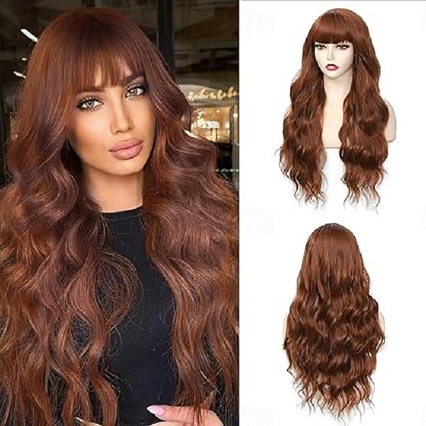 Wig With Bangs Long Wavy Wigs for Women Curly Wavy Wig With Bangs Natural Looking Synthetic Heat Resistant Fiber Wig Halloween Cosplay Party Wigs 2026 - $18.99 –P5
