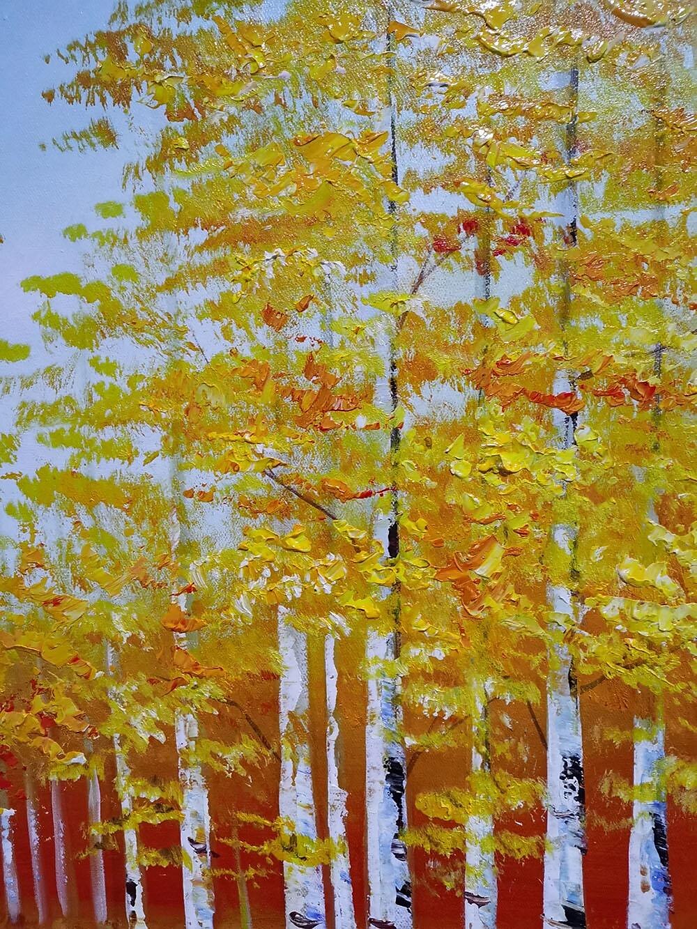 grand art peint à la main vertical jaune tan bouleau forêt automne paysage peinture épaisse couteau à palette peinture à l'huile sur toile sans cadre de 2025 ? $125.99 –P3