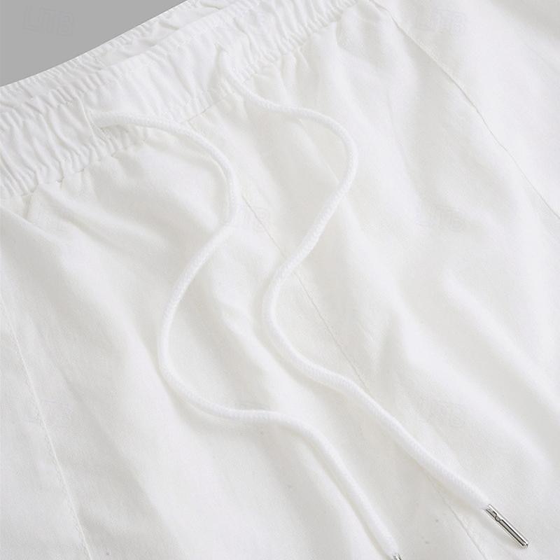 رجالي شورتات شورت من الكتان شورت صيفي شورت الشاطئ بناطيل كابري جيب رباط مرونة الخصر سهل راحة متنفس الأماكن المفتوحة مناسب للبس اليومي مناسب للخارج موضة أناقة الشارع أسود أبيض 2025 - $20.99 –P3