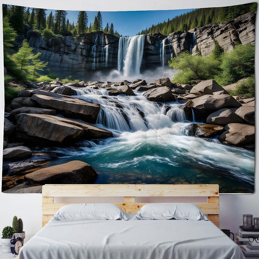 natura wodospad skała wisząca gobelin krajobraz ściana sztuka duży gobelin mural wystrój fotografia tło koc kurtyna strona główna sypialnia dekoracja salonu 2025 - $16.99 –P6