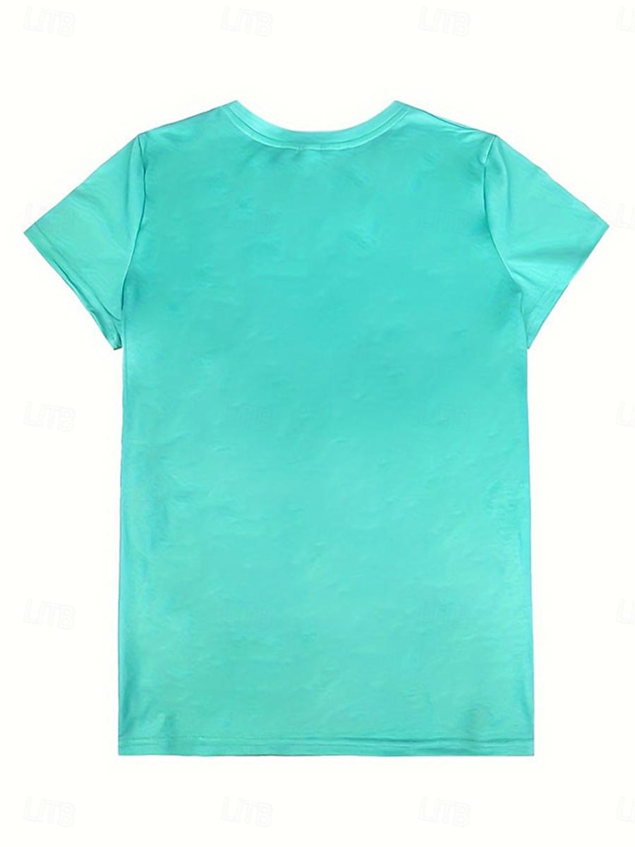 tricou dama elegant imprimeu casual maneca scurta topuri obisnuite decolteu zilnic verde vara 2025 - $19.99 –P2