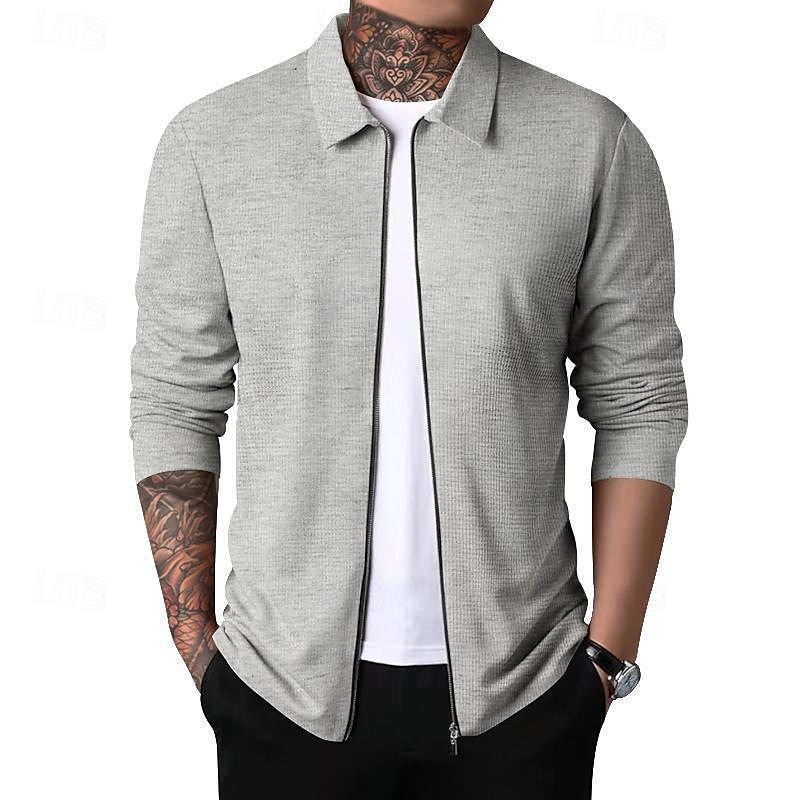 Men's Shirt Jacket Transition Jacket Daily Breathable Pocket All Seasons Plain Classic Lapel Regular Waffle Fabric Black White Royal Blue Khaki Light Grey Jacket 2025 - $27.99 –P11