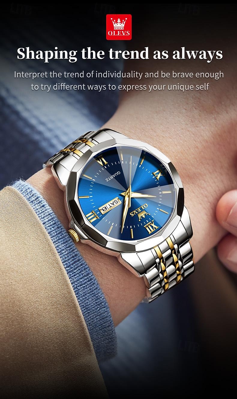 Часы OLEVS Мужские Кварцевые Роскошные Большие Циферблат Модные Бизнес Светящиеся Календарь Дата Водонепроницаемые Часы С Ремешком Из Нержавеющей Стали 2026 - $39.99 –P5